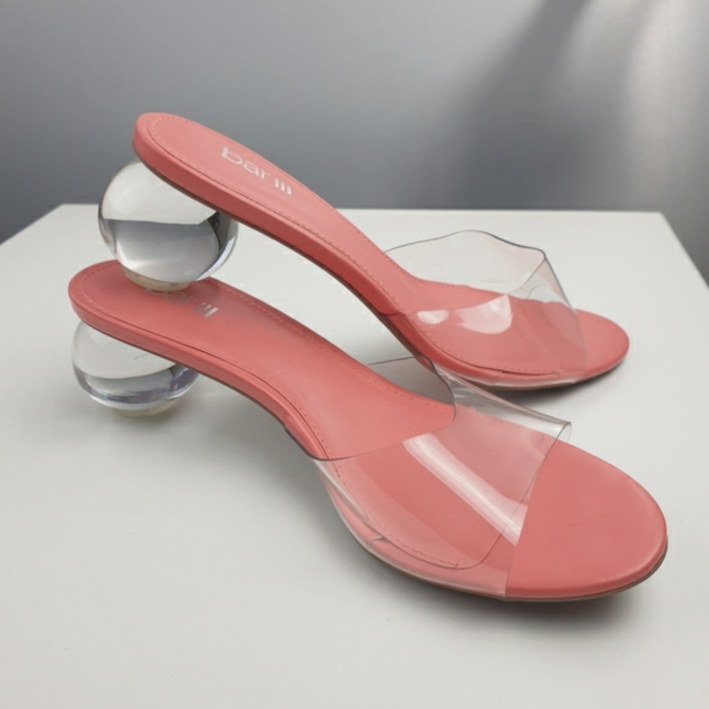 Bar Cally statement mules clear heel sandals Coral Vinyl open toe  8.5